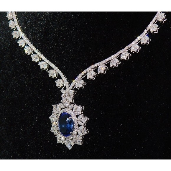 GIA Certified Natural 26.9CTS VS F Diamond Tanzanite 18K Solid Gold Necklace - Picture 4 of 12
